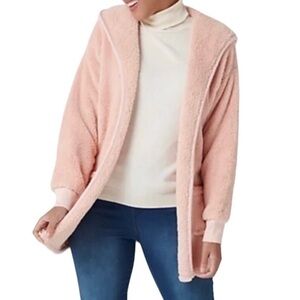 Koolaburra By UGG Plush Teddy Pink Hooded Open Front Cardigan‎ Large